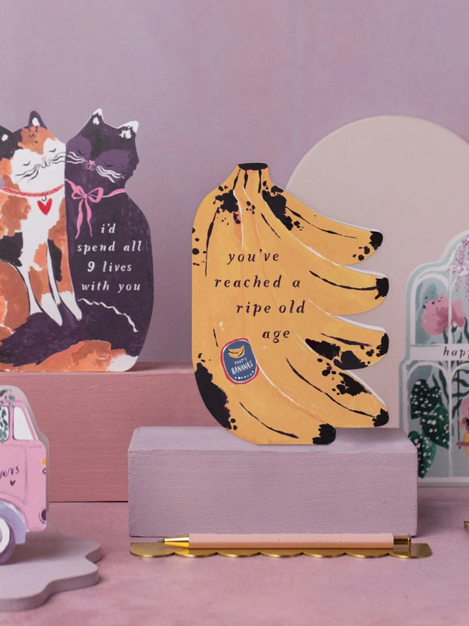 Ripe Bananas Birthday Card styled with other Sister Paper Co greeting cards
