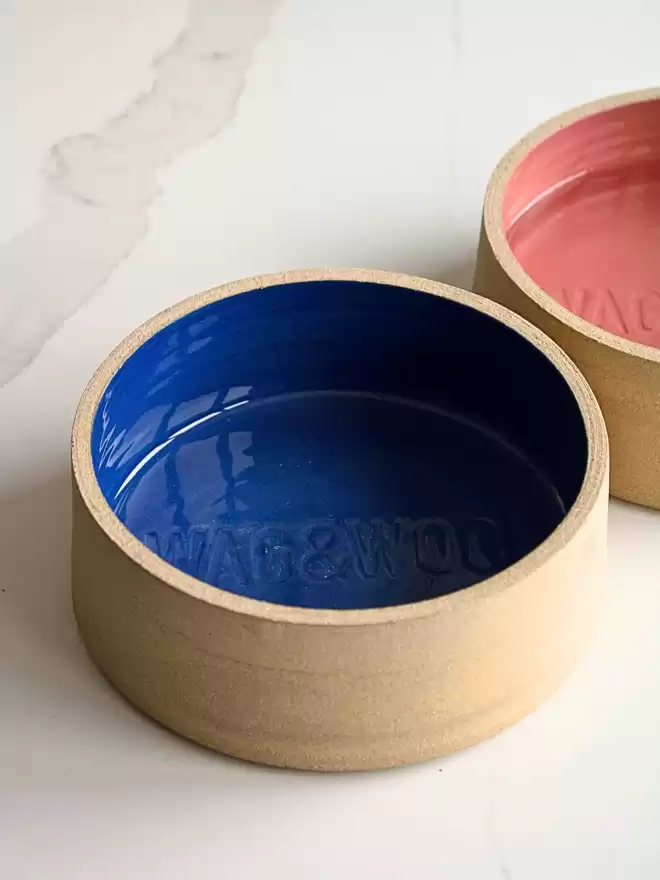 navy blue handmade dog bowl