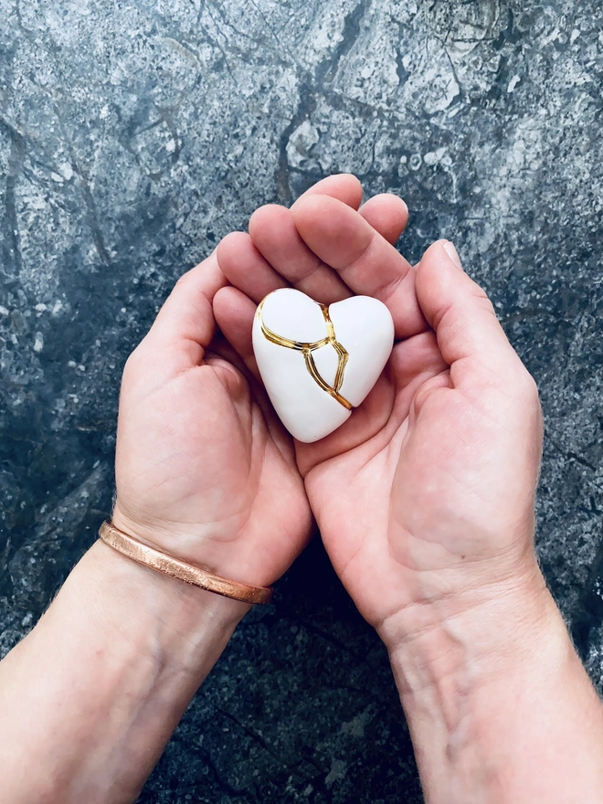 White Porcelain Kintsugi Heart Scuplture