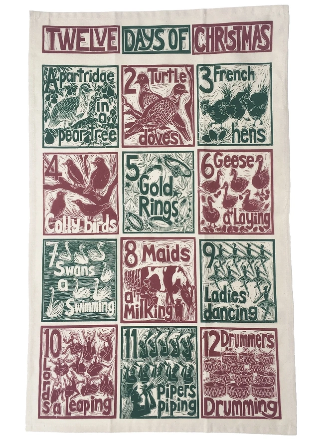 The Twelve Days Of Christmas Tea Towel