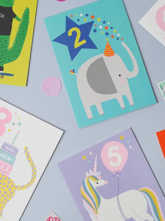 Elephant Bright Blue Kid's Second Birthday Card