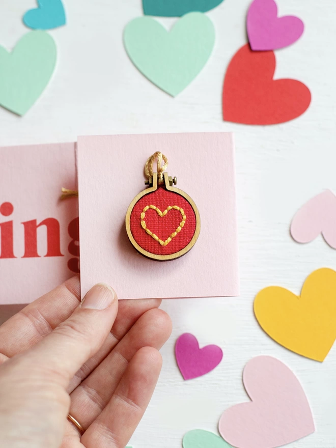 Hand stitched mini heart greeting card