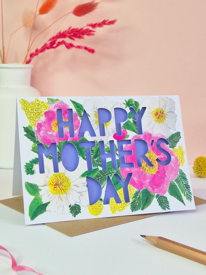 Happy mothers Day Peony Floral Card dark lilac 