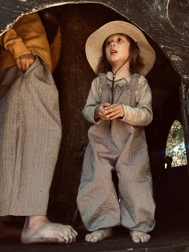 brown herringbone dungarees