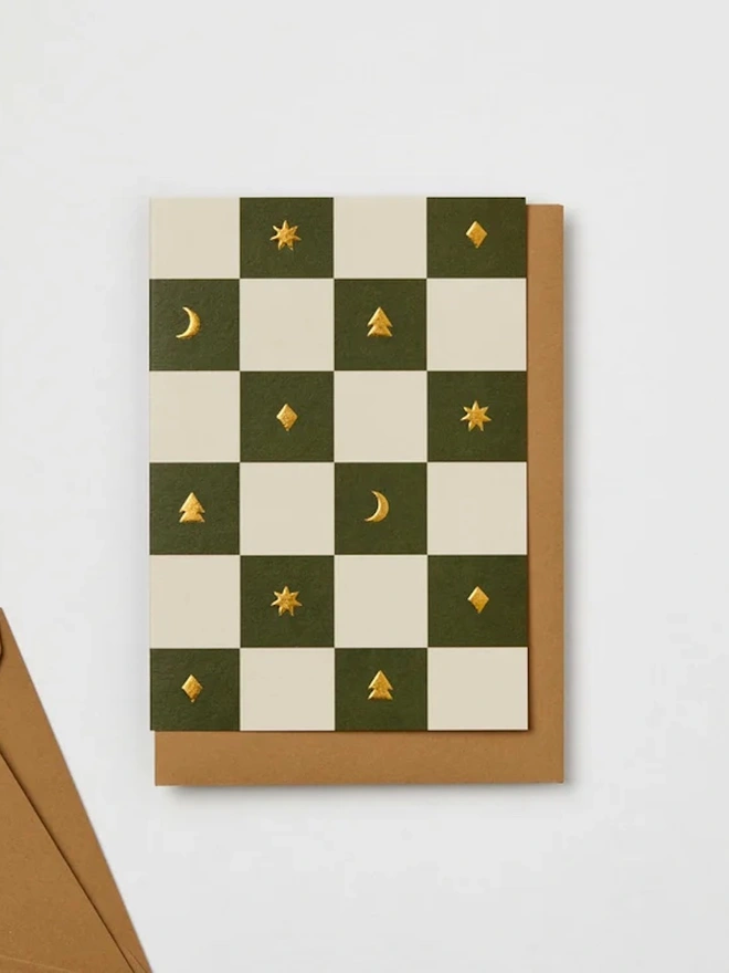 Checkerboard Seasonal Christmas Cards (Pack Of 6)