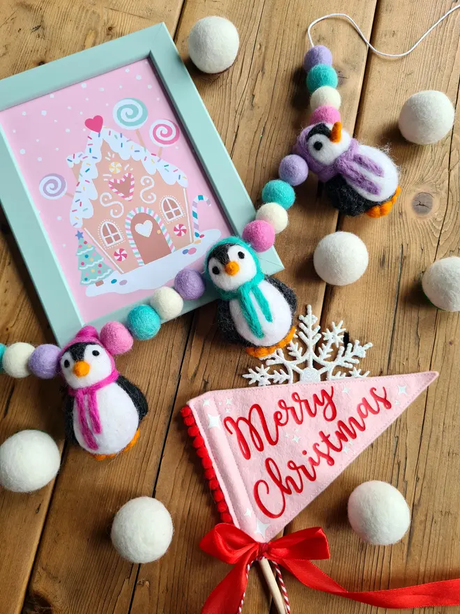 Felt Pastel Penguin Christmas Garland