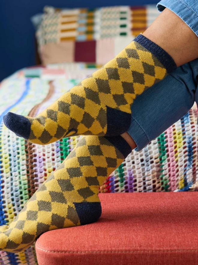 Colourful Wool Ankle Socks, Modelled In A Colourful Room