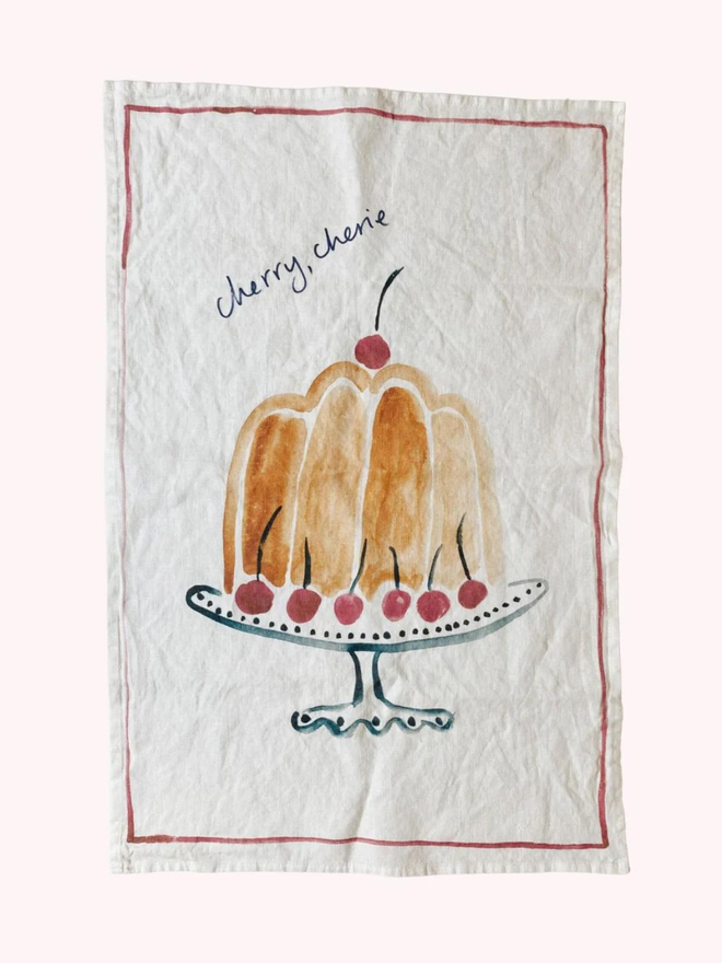 linen cake print tea towel