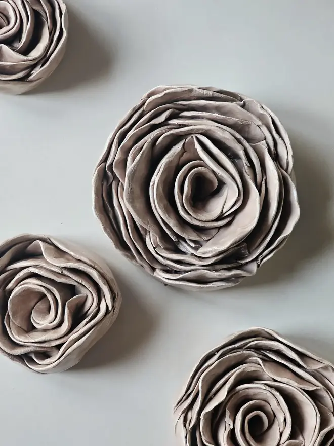 handmade taupe mink ceramic rose flower wall hanging decor sculpture art pottery glazed gift for her forever everlasting rose