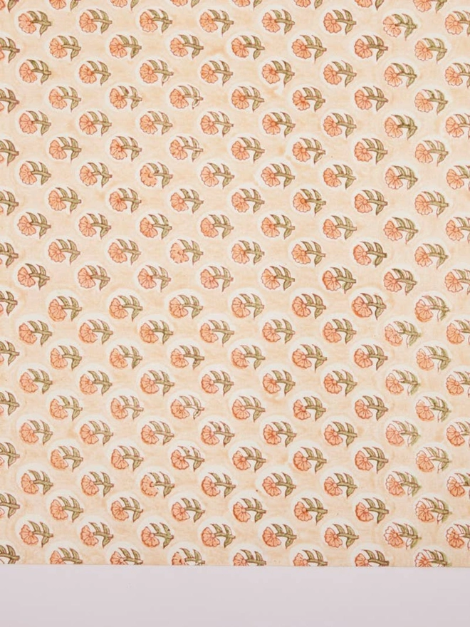 Hand Block Printed Gift Wrap Sheets - Daisy Coral