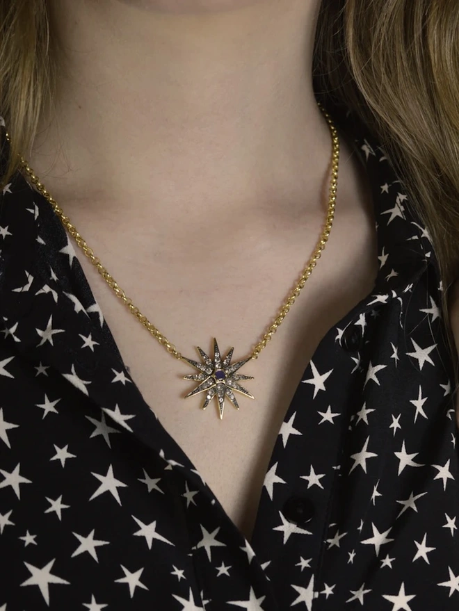 The Ophelia Necklace - Diamond and Sapphire Star