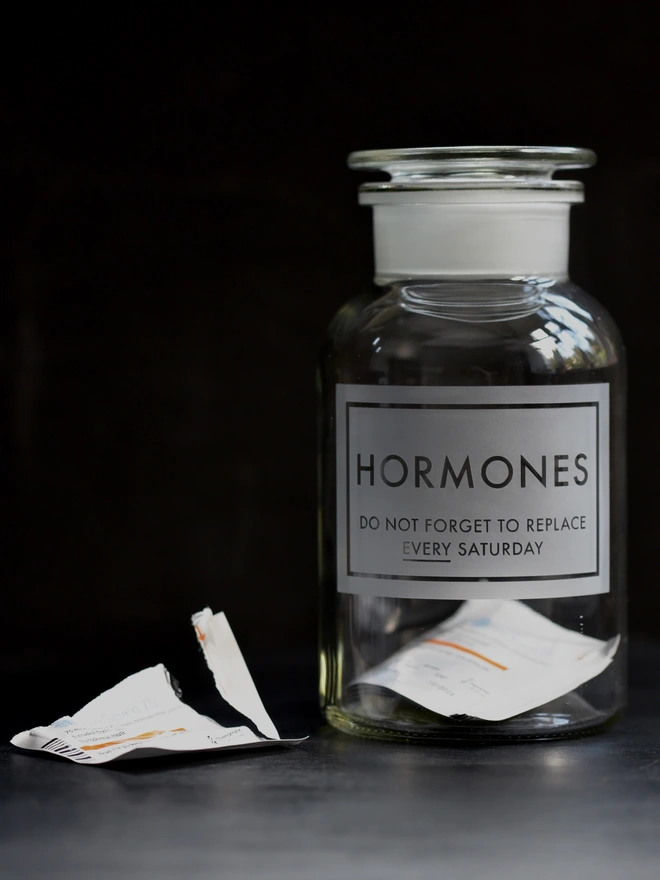 Hormones HRT Menopause Perimenopause Apothecary Storage Jar