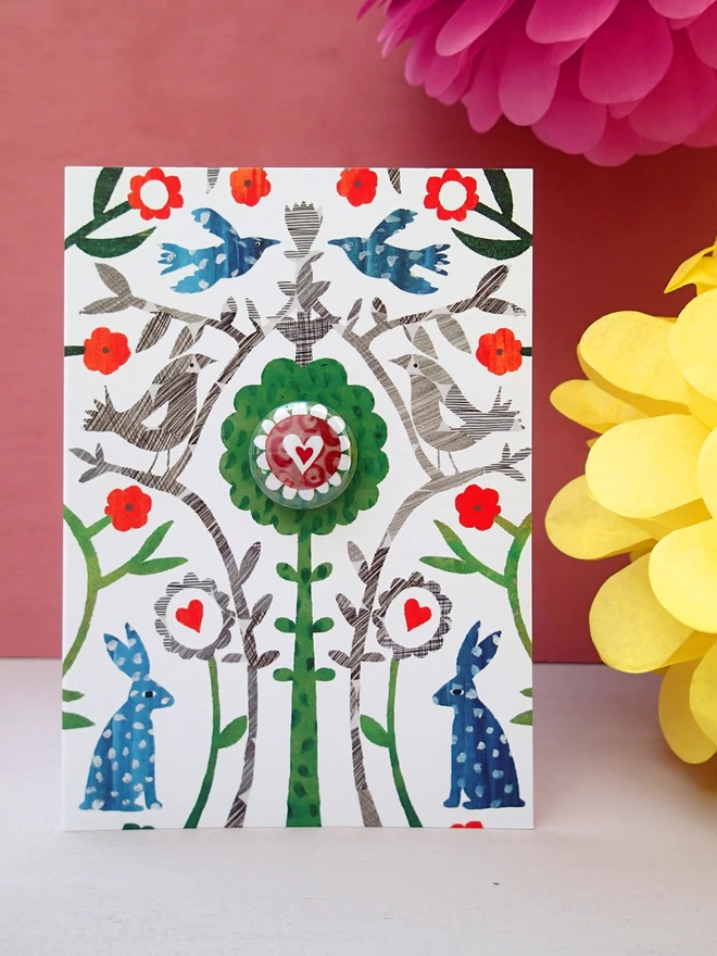 Heart Nature Greeting Card with pin badge