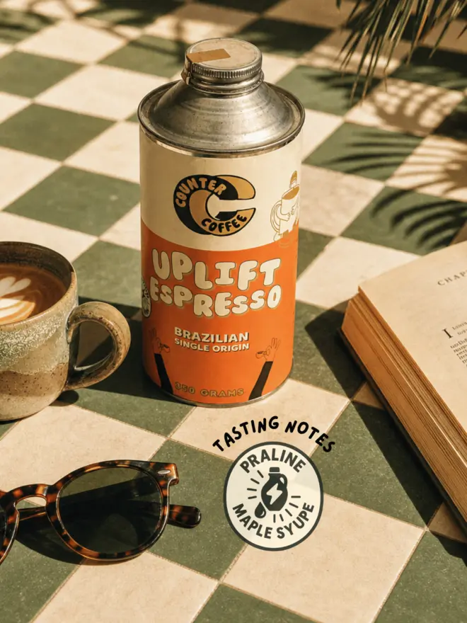Uplift Espresso. A tin of coffee beans from Counter Coffee.