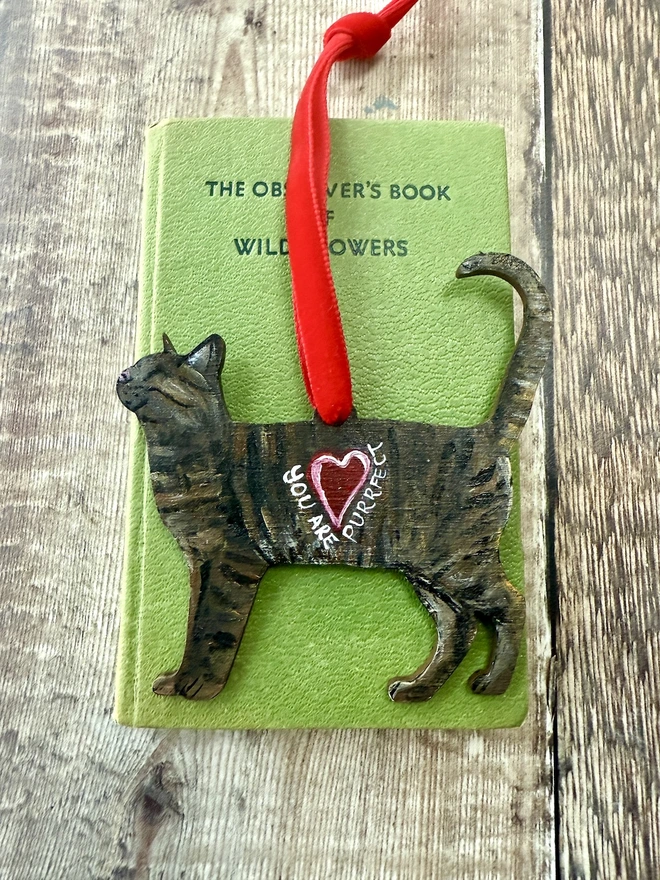 Valentines Tabby Cat Your are Purrfect hanging cat decoration 