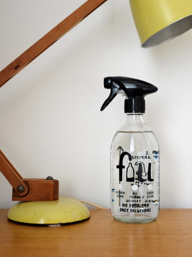 dilution bottle of clear cleaner with spray bottle