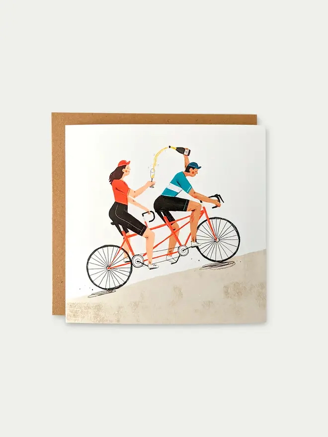 cycling champagne couple greetings card