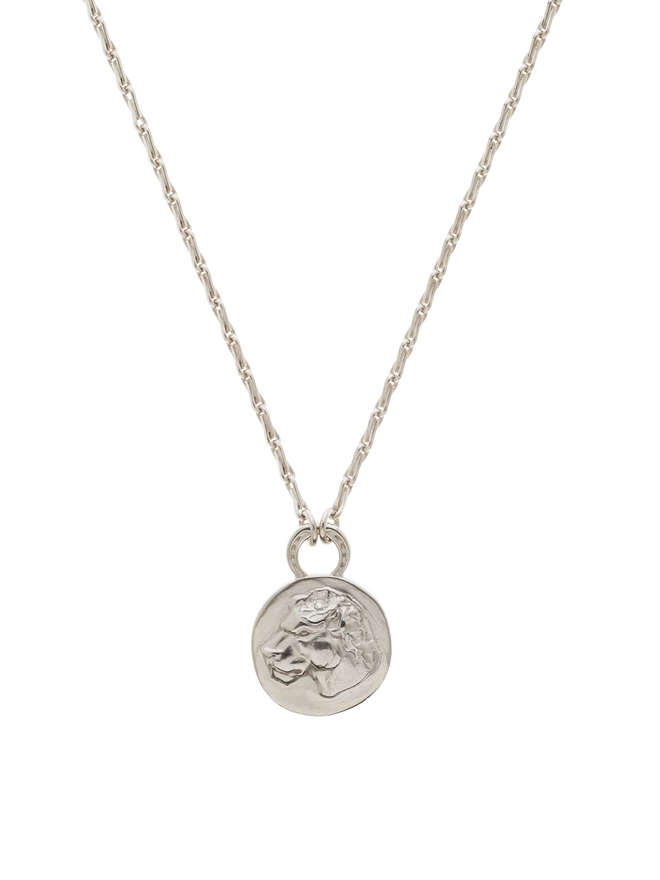 Reversible Lioness Coin Pendant silver