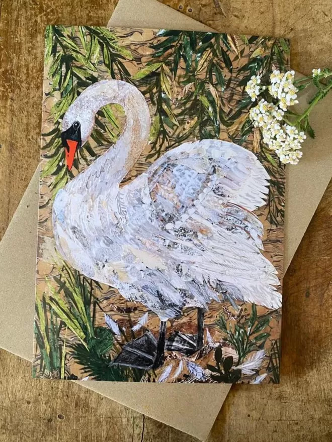 A5 Summer Swan Blank Greeting Card