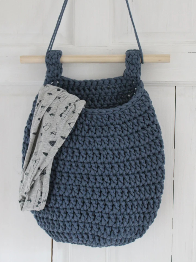 Zuri House. Large denim hanging basket.