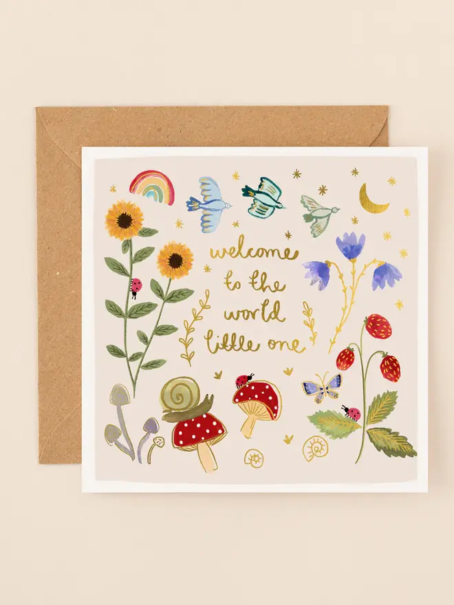 flowers and birds welcome to the world little one new baby card