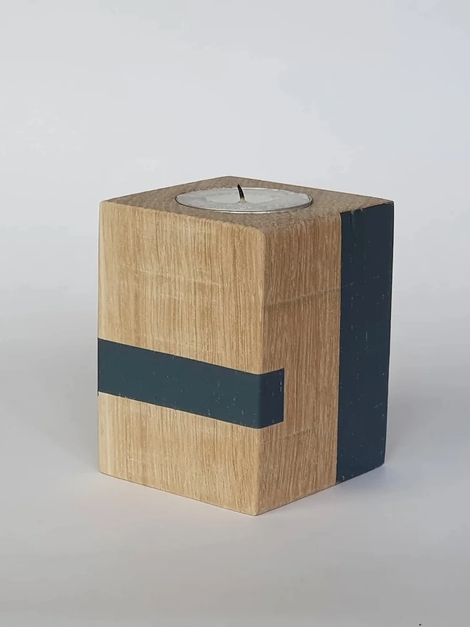 Tall Stripe Design Wooden Cube Candle