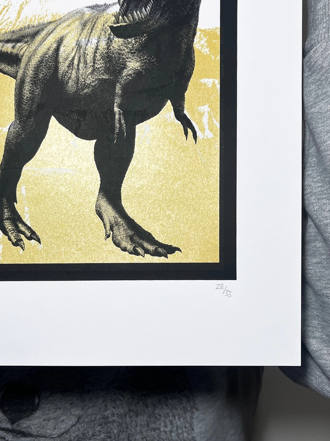 T Rex (Medium Gold) – Screen Printed Dinosaur Poster - hand numbered limited edition