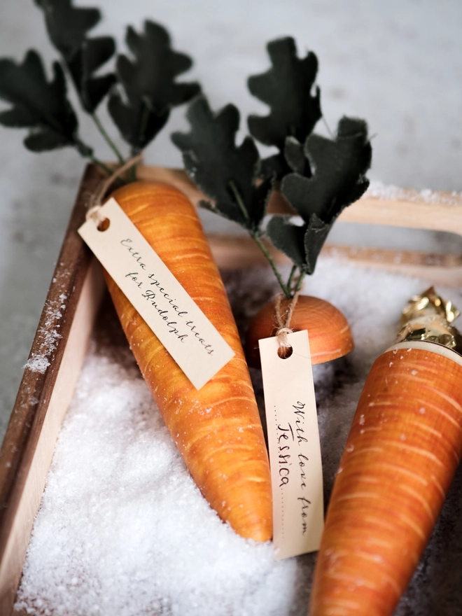 wooden carrot for rudolph christmas eve tradition