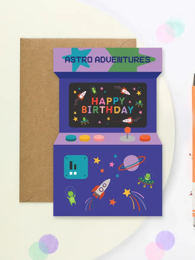 Astro Adventures Arcade Shape Birthday Card