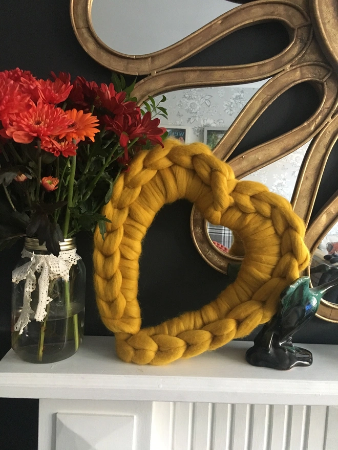 Chunky Knitted Wool 12" Heart Wreath