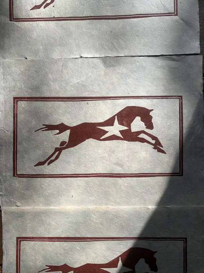 Running Horse Lino Print On Handmade Mitsumata Paper 
