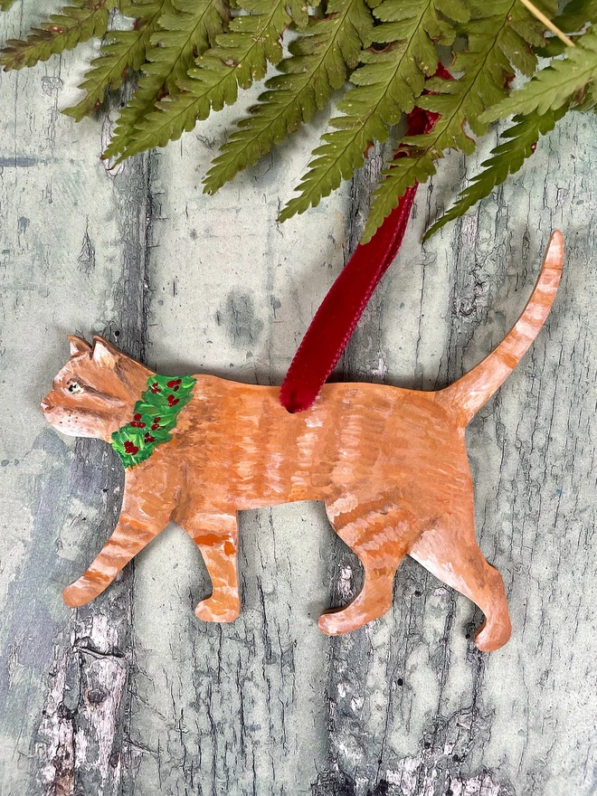 Ginger Tabby Cat Hand-painted Christmas Tree decoration