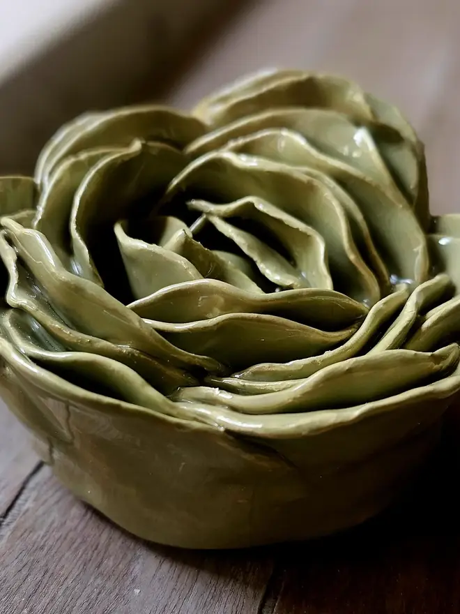Olive green ceramic flower pottery gift wall decor 