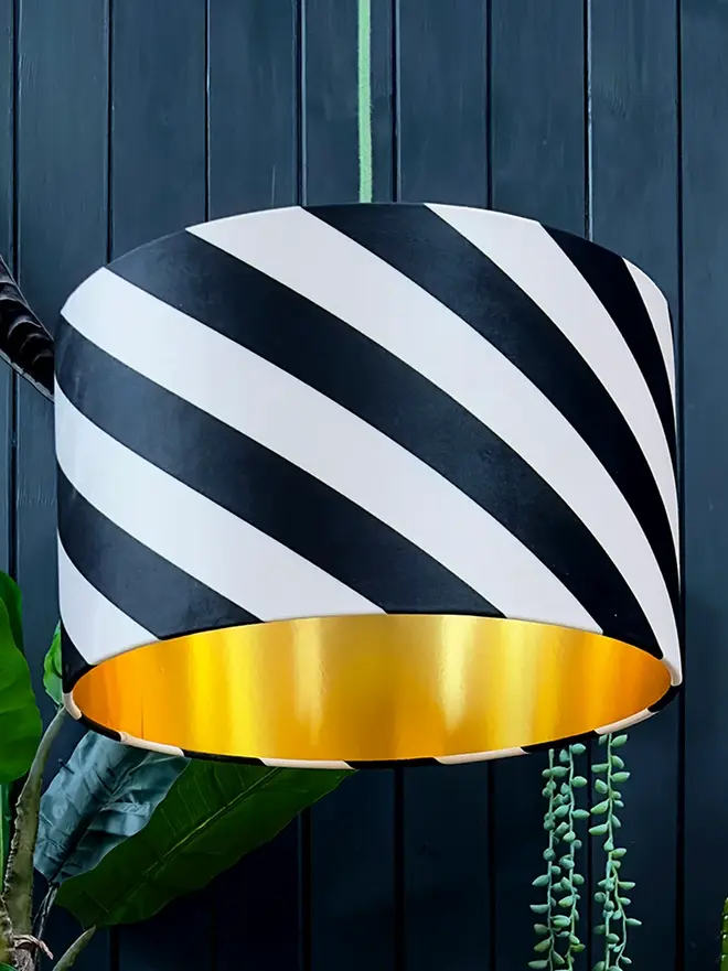 Liquorice Helter Skelter Velvet Lampshades With Gold Foil Lining.