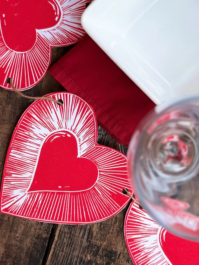 Love Heart Garland Hand Printed Linocut Bunting Decoration