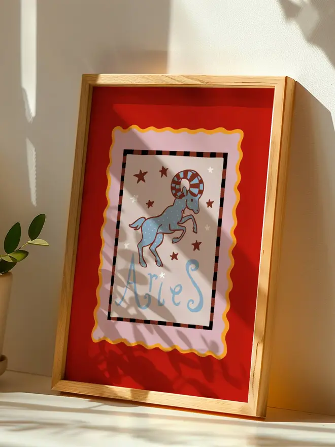 Pisces digital print in a kitchen backdrop, hand drawn illustration unique and colourful wall art