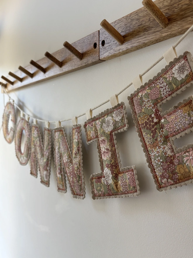 Fabric Letter Garland.  Garland in Liberty print spelling CONNIE