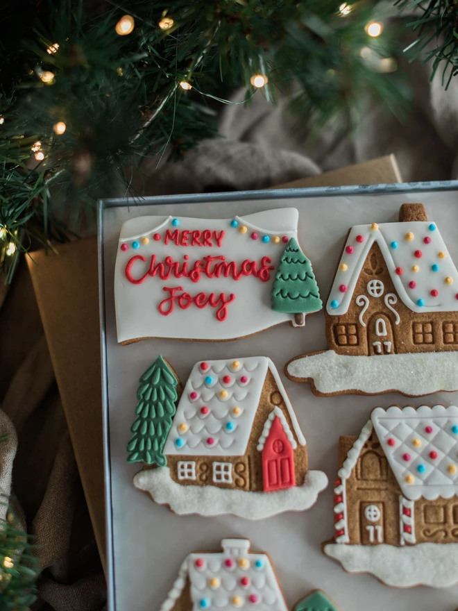Personalised Christmas Village Biscuit Gift