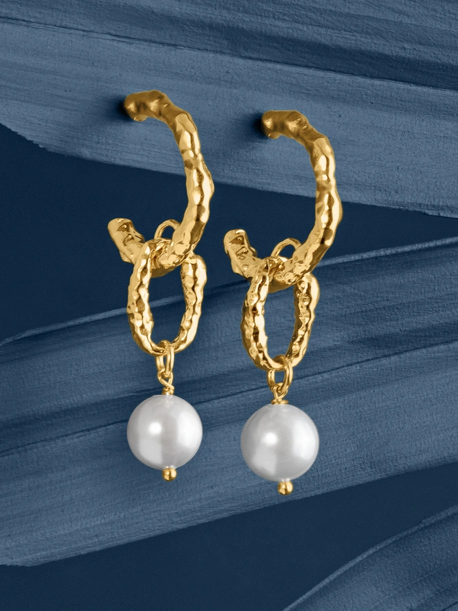 LOEL Molten Gold and Pearl Drop Earrings