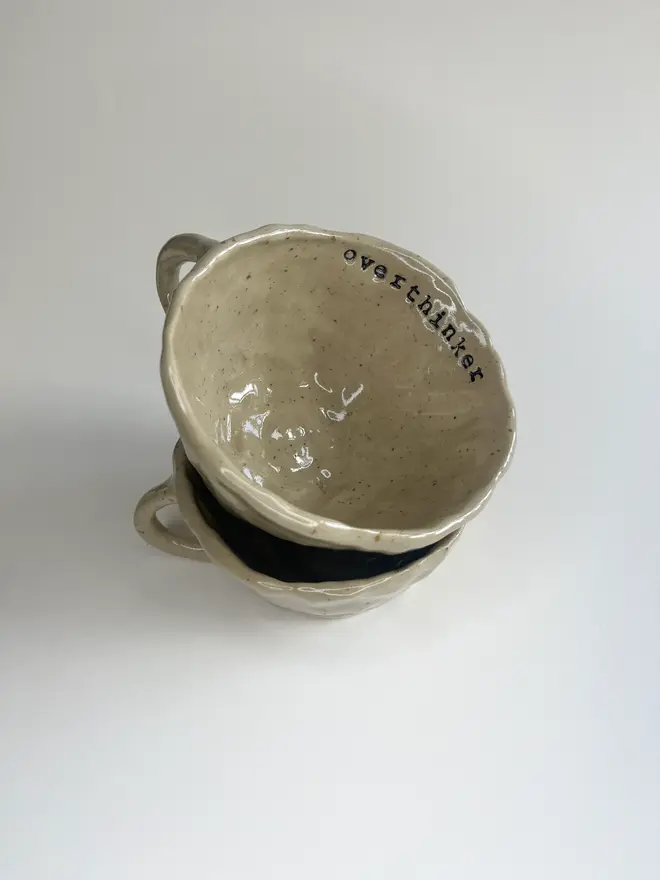 'Overthinker' favourite mug, stacked together 