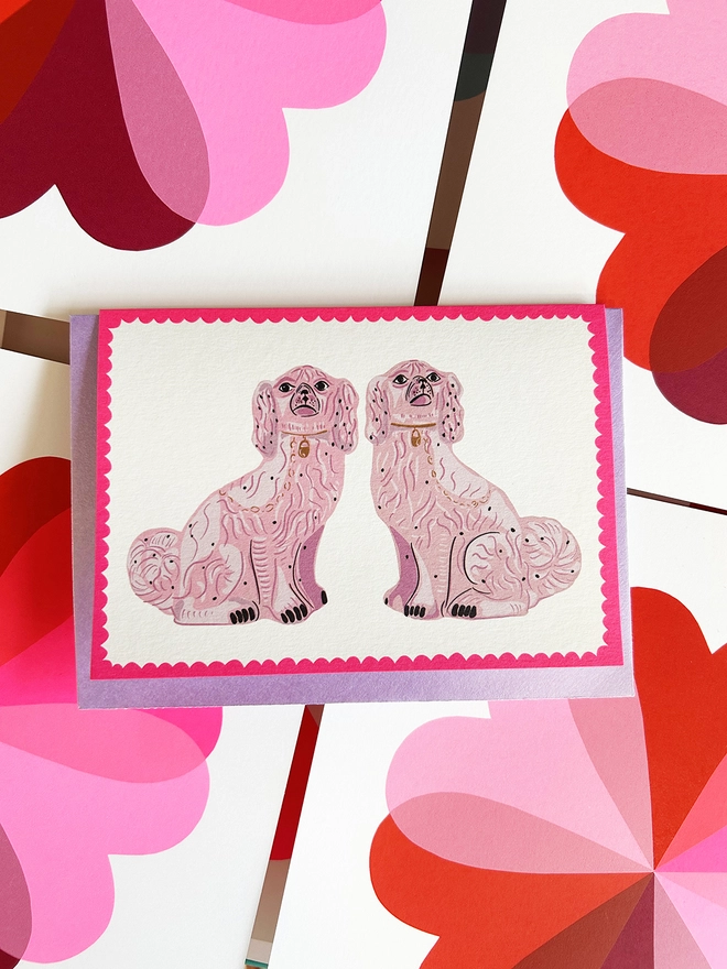Pink China Dogs, Neon Pink, Hannah Carvell, Card