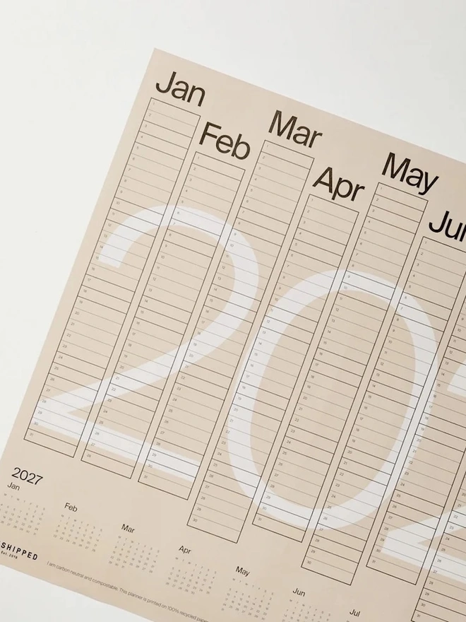 Beige And Black '2026' Wall Planner