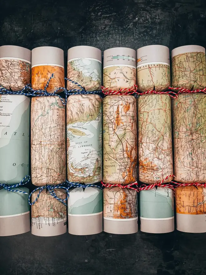 upcycled map christmas crackers