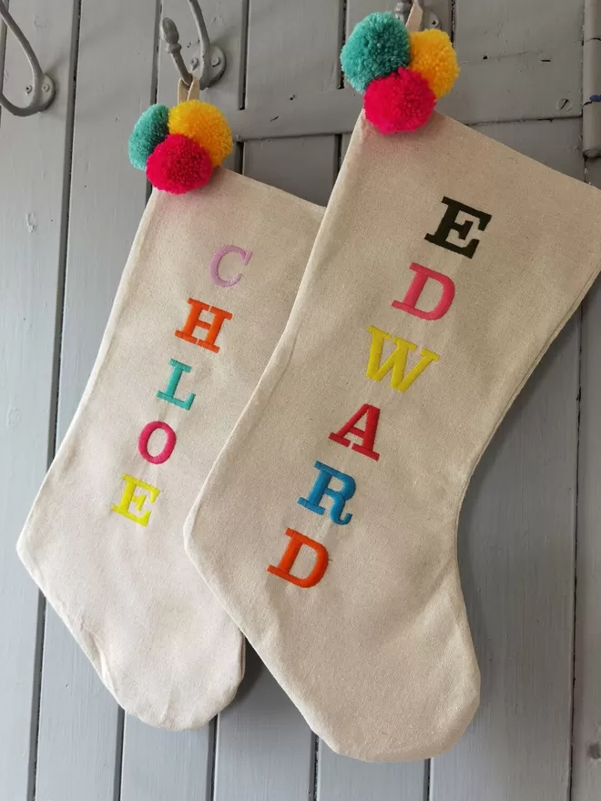 Personalised Bright Linen Christmas Stocking