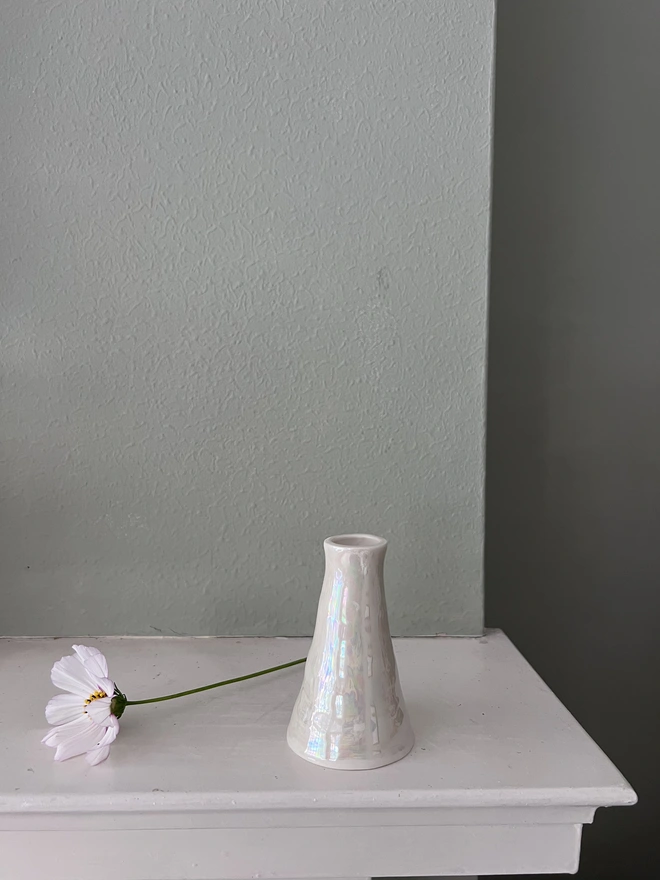 handmade pearl lustre porcelain bud vase with cosmos