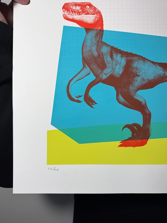 Big Red Raptor Screen Printed A2 Poster_Holly and Co_hand signed