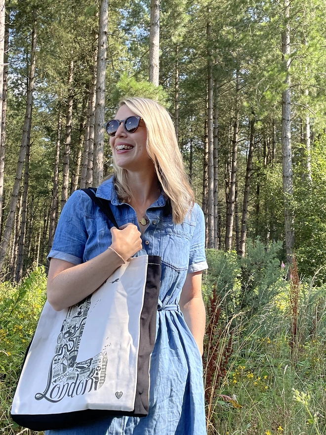 Lucy with London tote bag