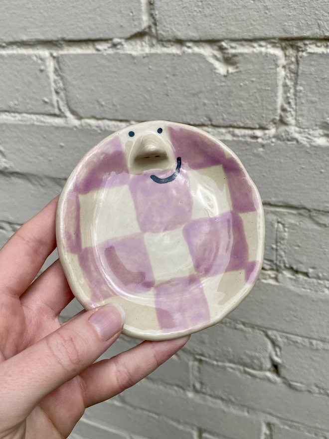 purple checkerboard trinket tray