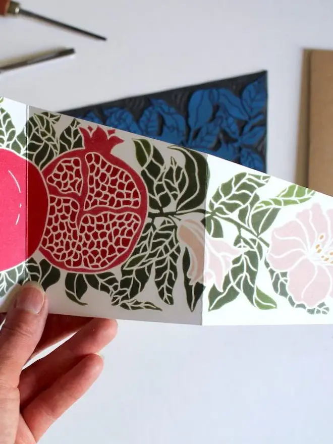 pomegranate concertina christmas card