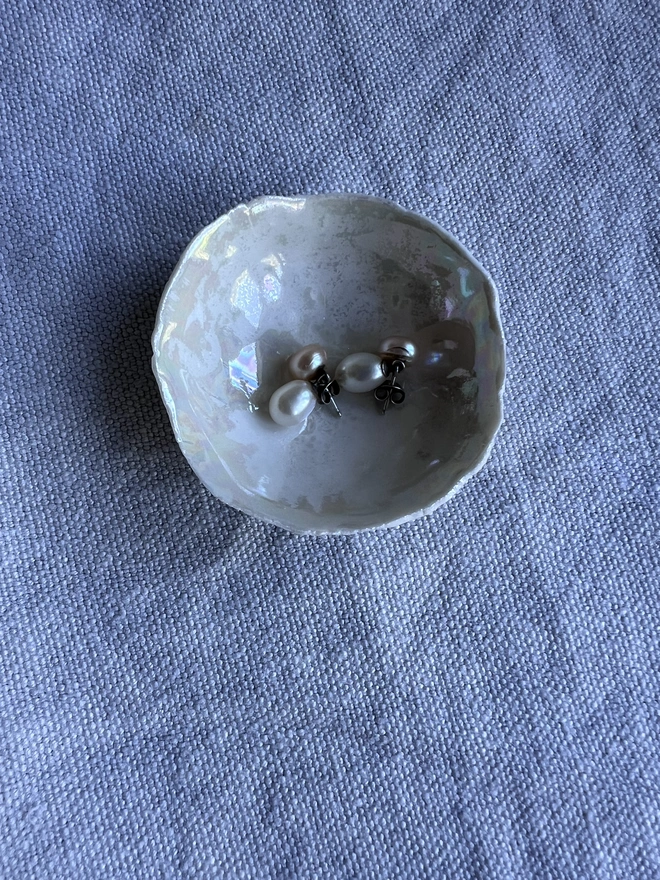 porcelain trinket dish with pearl lustre